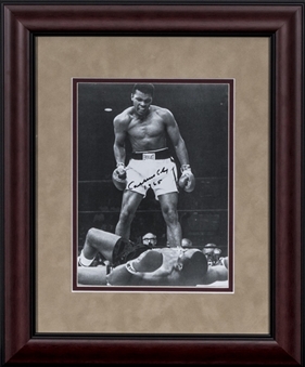 Cassius Clay (Muhammad Ali) Autographed and Inscribed Framed Photograph of Clay Standing Over Liston (JSA)